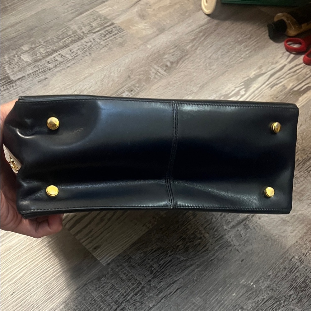 SOLD-SOLD Salvatore Ferragamo Elegant Navy blue Handbag with Gold Accents - Picture 7 of 10